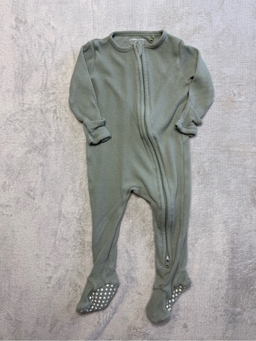Angel Dear Sage Green Waffle-Knit Footed One-Piece